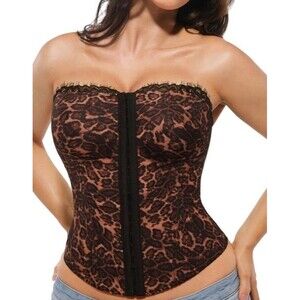 Popilush Corset Tops for Women Shapewear Lace Leopard Print Medium,